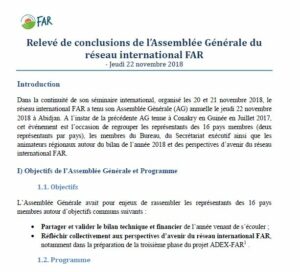Relevé de conclusions de l’Assemblée Générale du réseau international FAR