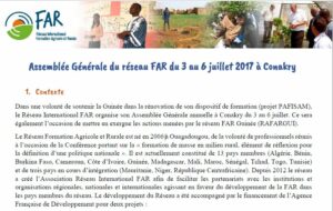 Note conceptuelle de l’Assemblée Générale du réseau international FAR, du 3 au 6 juillet 2017 à Conakry