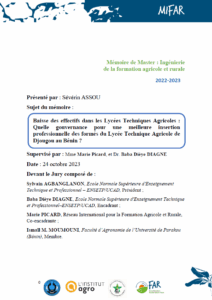 Bénin / Baisse des effectifs dans les Lycées Techniques Agricoles : Quelle gouvernance pour une meilleure insertion professionnelle des formés du Lycée Technique Agricole de Djougou au Bénin ?