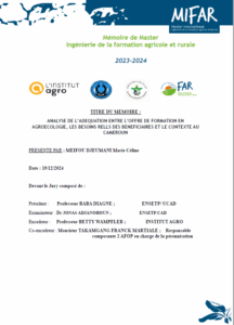 Analyse de l’adéquation entre l’offre de formation en agroécologie, les besoins réels des bénéficiaires et le contexte au Cameroun
