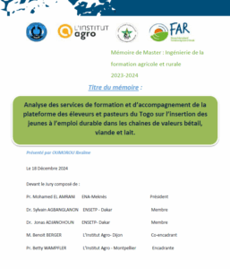 Analyse des services de formation et d’accompagnement de la plateforme des éleveurs et pasteurs du Togo sur l’insertion des jeunes à l’emploi durable dans les chaines de valeurs bétail, viande et lait