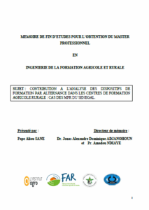 Contribution à l’analyse des dispositifs de formation par alternance dans les centres de formation agricole rurales : cas des MFR du Sénégal