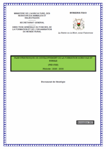 Plan stratégique de développement de la formation agricole et rurale (PSD-FAR= 2026-2030