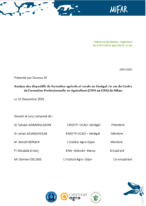 Analyse des dispositifs de formation agricole et rurale au Sénégal&nbsp;: le cas du Centre de Formation Professionnelle en Agriculture (CFPA ex CIPA) de Mbao