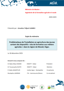 Problématique de l’installation en agriculture des jeunes sortant des dispositifs «&nbsp;site de formation aux métiers agricoles&nbsp;» dans la région de Maradi, Niger