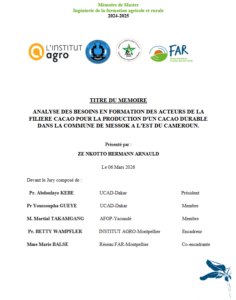 Analyse des besoins en formation des acteurs de la filière cacao pour la production d&rsquo;un cacao durable dans la commune de Messok à l’est du Cameroun