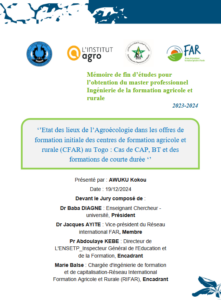 Etat des lieux de l’Agroécologie dans les offres de formation initiale des centres de formation agricole et rurale (CFAR) au Togo&nbsp;: Cas de CAP, BT et des formations de courte durée