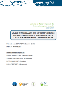 Analyse de performances d’un dispositif d’incubation des jeunes en agriculture et agro-industrie face a l’ecosysteme entrepreneurial. cas de madagascar