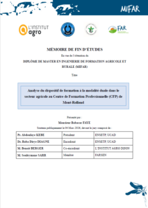 Analyse du dispositif de formation à la modalité duale dans le secteur agricole au Centre de Formation Professionnelle (CFP) de Mont-Rolland