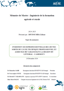 Insertion socioprofessionnelle des jeunes sortis du lycée technique professionnel et agricole de Yabassi dans la Région du littoral – Cameroun